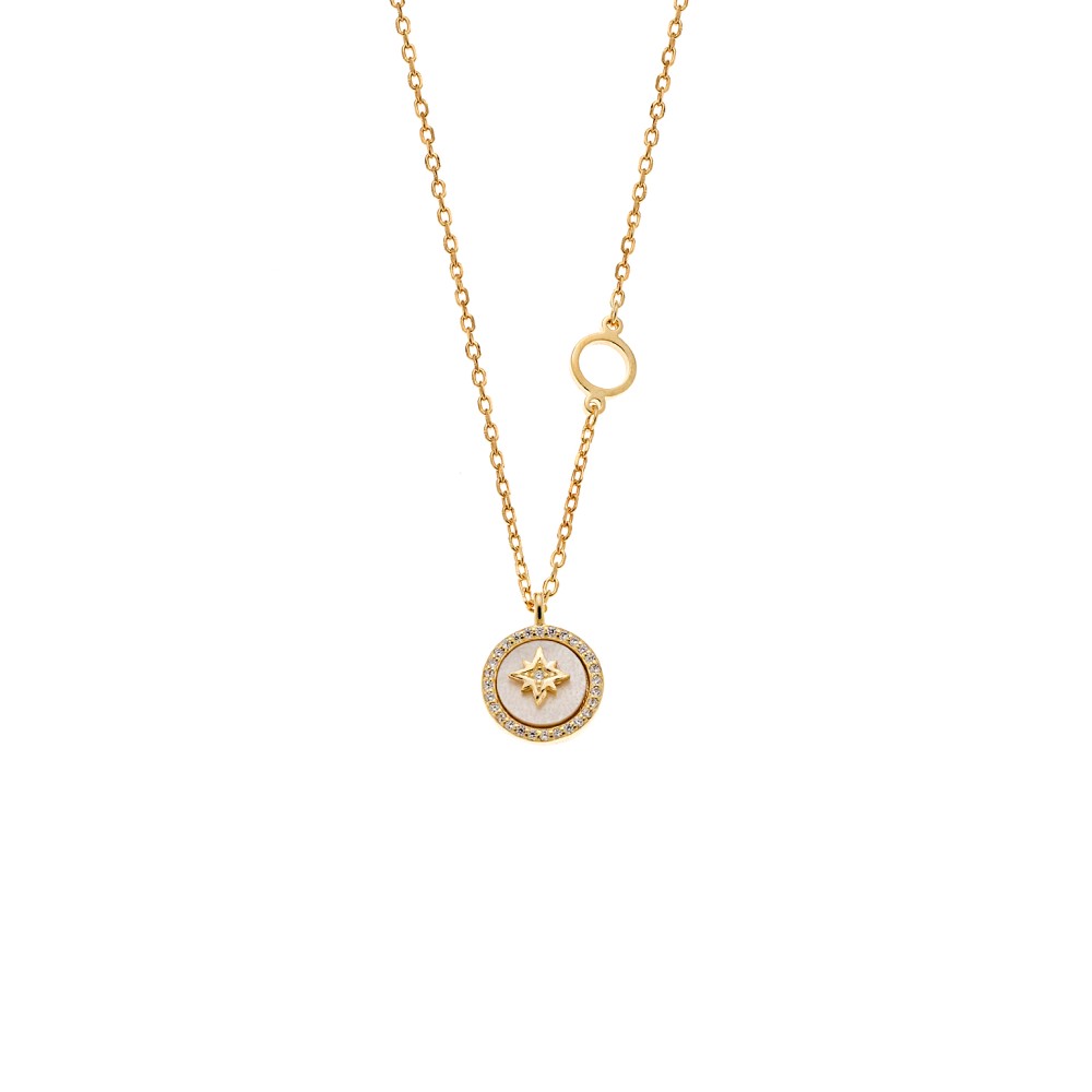 Κολιέ SENZA Αστεράκι Gold Plated Ασήμι 925 με Φίλντισι - SSR4486GD