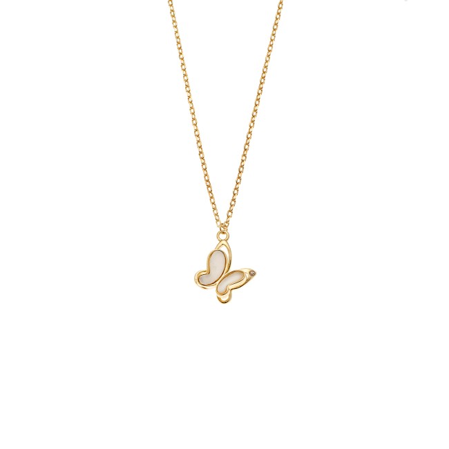 Κολιέ SENZA Πεταλούδα Gold Plated Ασήμι 925 με Φίλντισι - SSR4488GD
