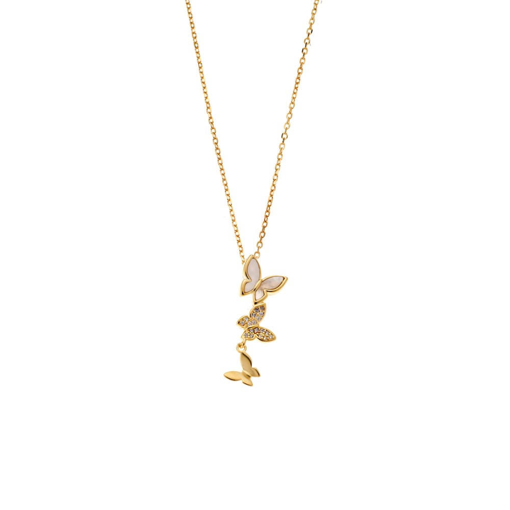 Κολιέ SENZA Πεταλούδες Gold Plated Ασήμι 925 με Φίλντισι - SSR4490GD