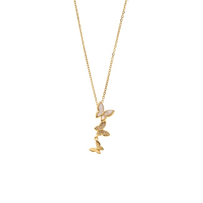 Κολιέ SENZA Πεταλούδες Gold Plated Ασήμι 925 με Φίλντισι - SSR4490GD