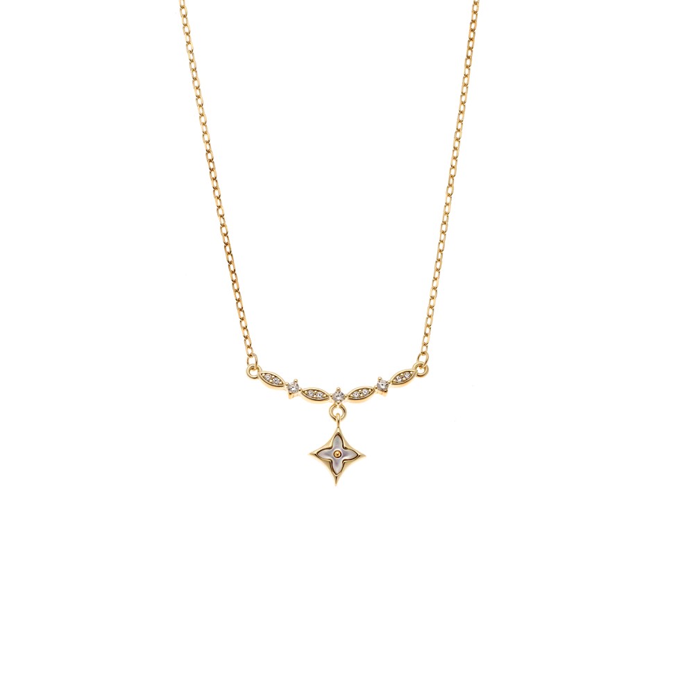 Κολιέ SENZA Λουλουδάκι Gold Plated Ασήμι 925 με Φίλντισι - SSR4491GD