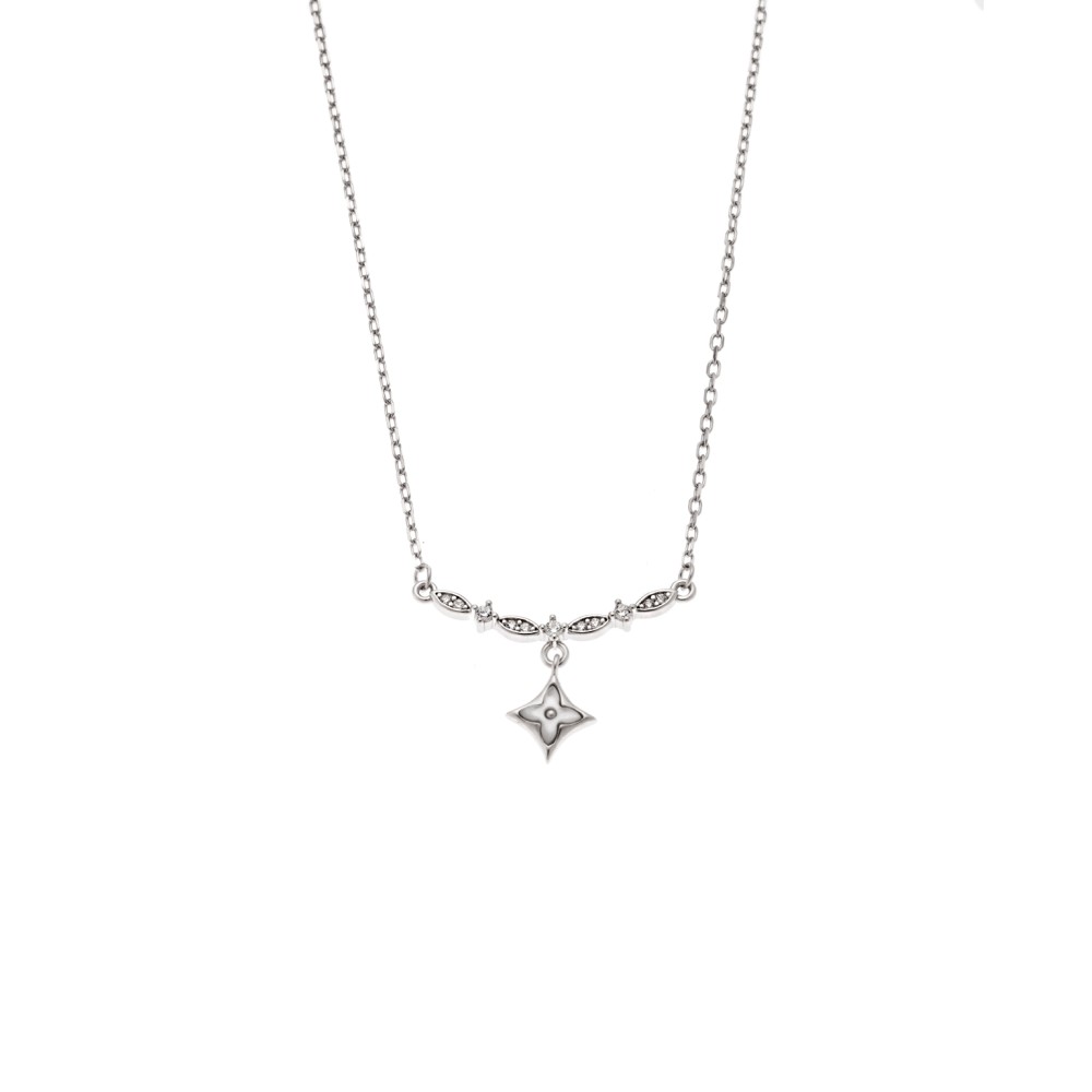 Κολιέ SENZA Λουλουδάκι Rhodium Plated Ασήμι 925 με Φίλντισι - SSR4491SR