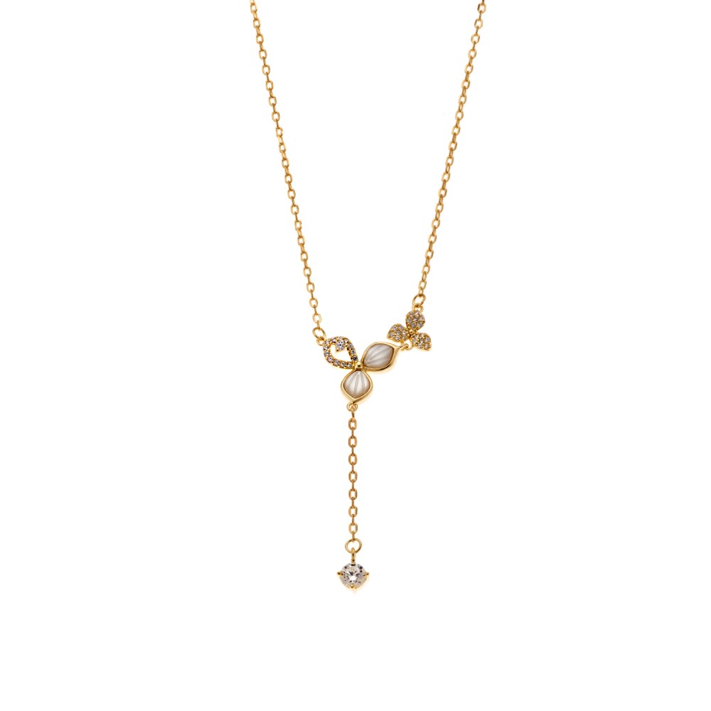 Κολιέ SENZA Flower Gold Plated Ασήμι 925 με Φίλντισι - SSR4493GD