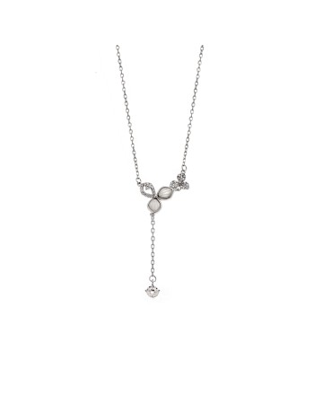 Κολιέ SENZA Flower Rhodium Plated Ασήμι 925 με Φίλντισι - SSR4493SR