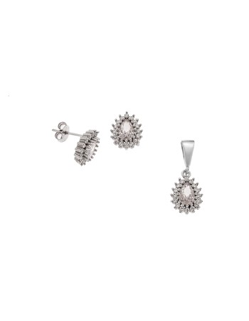 Σετ Μενταγιόν Σκουλαρίκια Γυναικείο SΕΝΖΑ Silver 925 Δάκρυ Λευκό - SSR4494-1