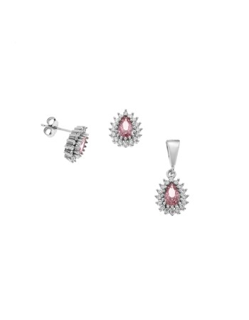 Σετ Μενταγιόν Σκουλαρίκια Γυναικείο SΕΝΖΑ Silver 925 Δάκρυ Ροζ - SSR4494-12