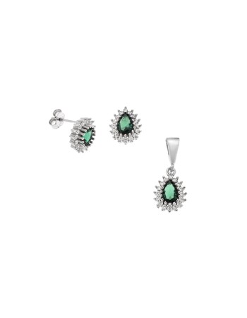 Σετ Μενταγιόν Σκουλαρίκια Γυναικείο SΕΝΖΑ Silver 925 Δάκρυ Πράσινο - SSR4494-6