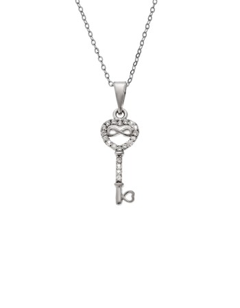 Κολιέ SENZA Κλειδί με Άπειρο Rhodium Plated Ασήμι 925 - SSR4495SR