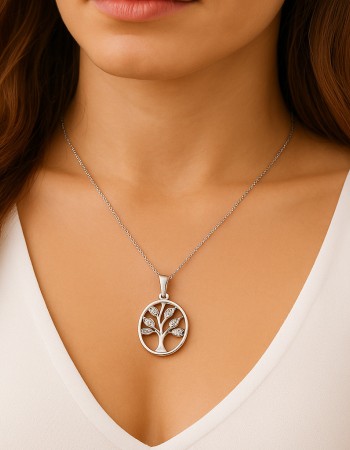 Κολιέ SENZA Δέντρο της Ζωής Rhodium Plated Ασήμι 925 - SSR4499SR