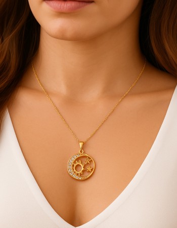 Κολιέ SENZA Ήλιος με Αστεράκια Gold Plated Ασήμι 925 - SSR4500GD