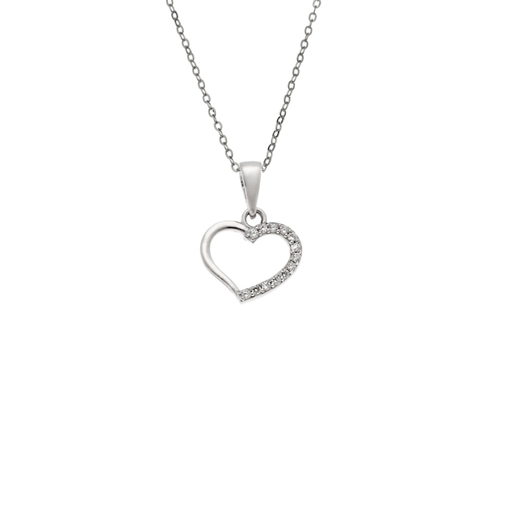 Κολιέ SENZA Καρδούλα Rhodium Plated Ασήμι 925 - SSR4502SR