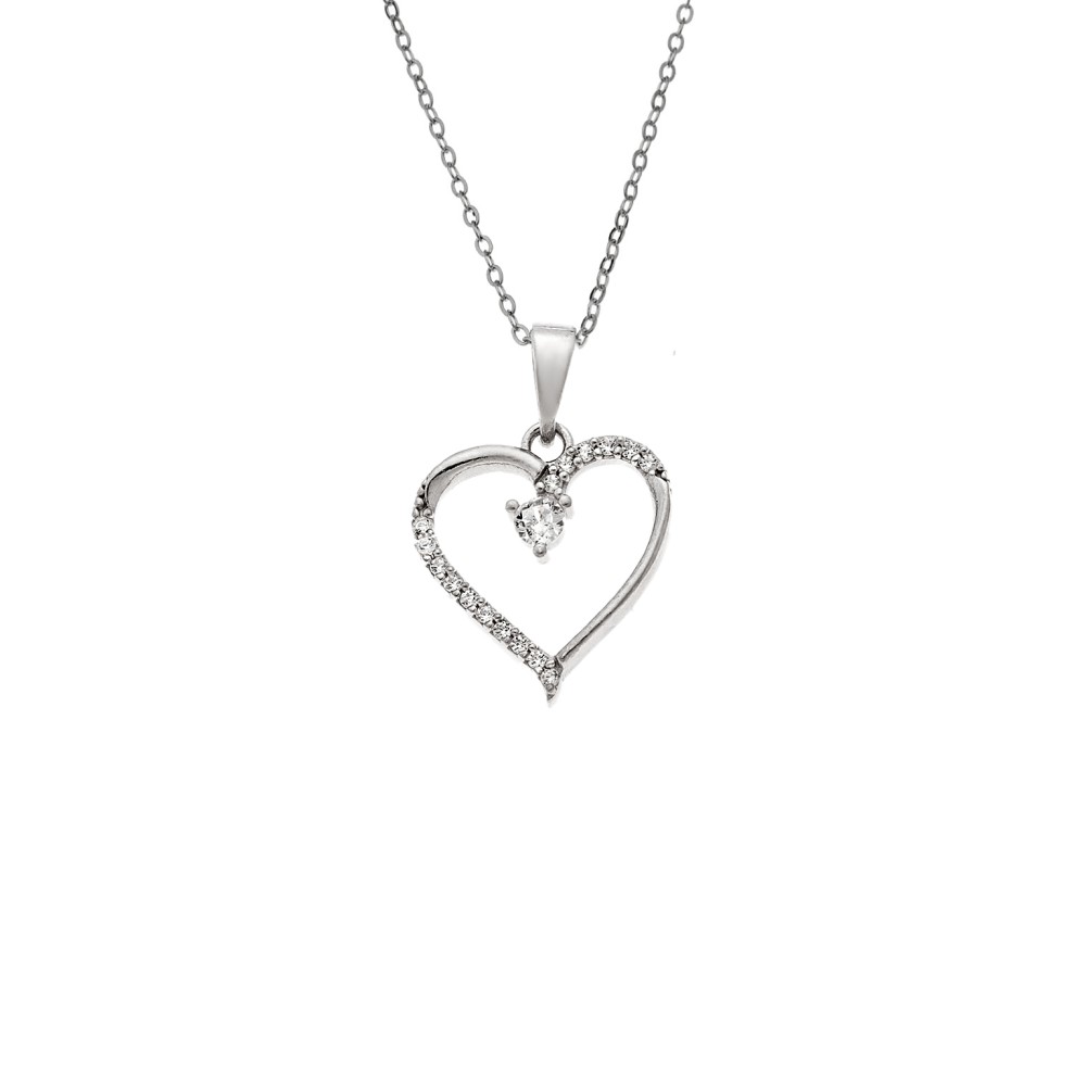 Κολιέ SENZA Καρδούλα Rhodium Plated Ασήμι 925 - SSR4504SR