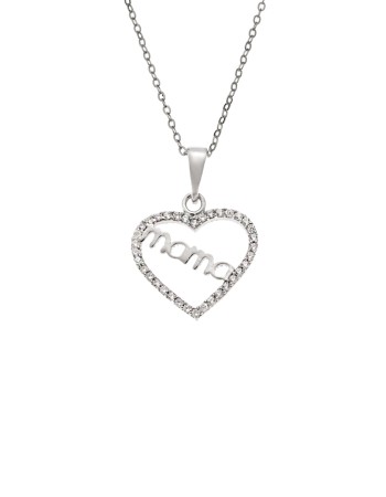 Κολιέ SENZA Καρδούλα mama Rhodium Plated Ασήμι 925 - SSR4508SR