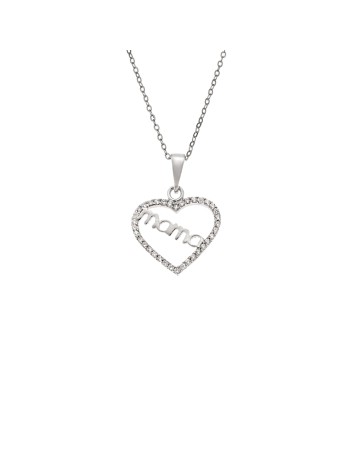 Κολιέ SENZA Καρδούλα mama Rhodium Plated Ασήμι 925 - SSR4508SR