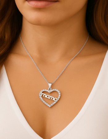 Κολιέ SENZA Καρδούλα mama Rhodium Plated Ασήμι 925 - SSR4508SR