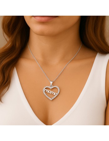 Κολιέ SENZA Καρδούλα mama Rhodium Plated Ασήμι 925 - SSR4508SR