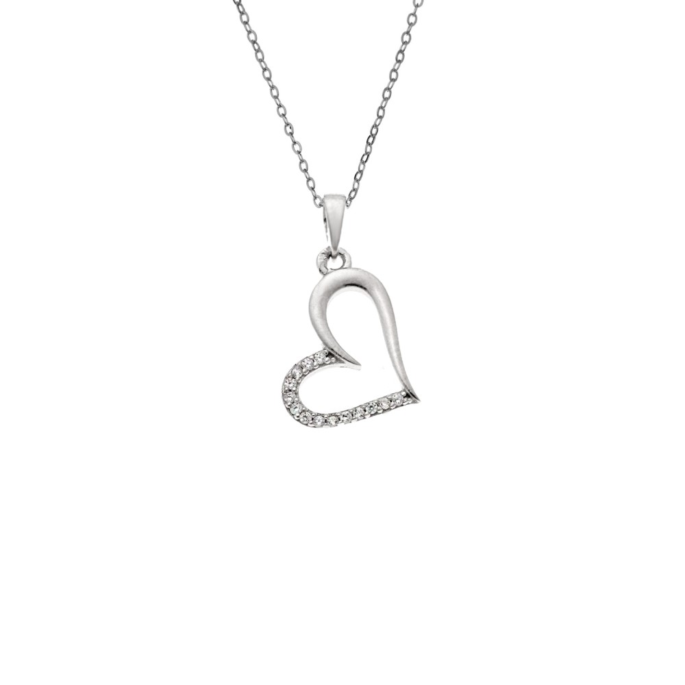 Κολιέ SENZA Καρδούλα Rhodium Plated Ασήμι 925 - SSR4509SR