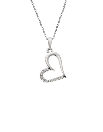 Κολιέ SENZA Καρδούλα Rhodium Plated Ασήμι 925 - SSR4509SR