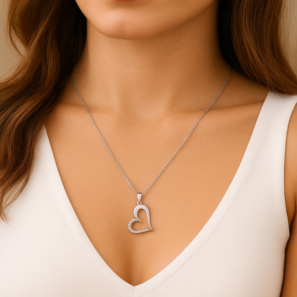 Κολιέ SENZA Καρδούλα Rhodium Plated Ασήμι 925 - SSR4509SR