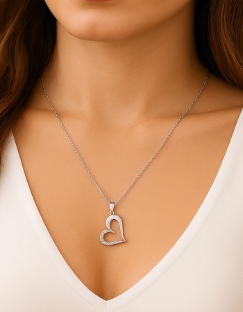 Κολιέ SENZA Καρδούλα Rhodium Plated Ασήμι 925 - SSR4509SR