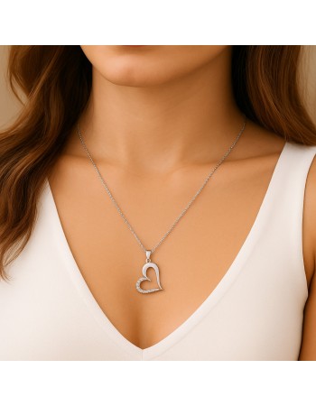 Κολιέ SENZA Καρδούλα Rhodium Plated Ασήμι 925 - SSR4509SR