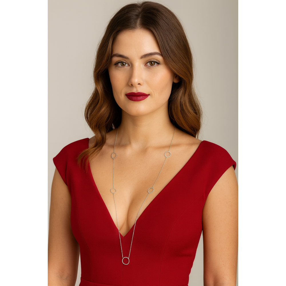 Κολιέ Μακρύ SENZA Επιχρυσωμένο Ασήμι 925 με Κύκλους - SSR4513GD