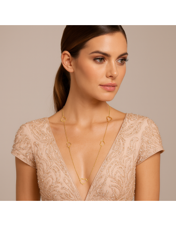 Κολιέ Μακρύ SENZA Επιχρυσωμένο Ασήμι 925 με Καρδιές - SSR4514GD