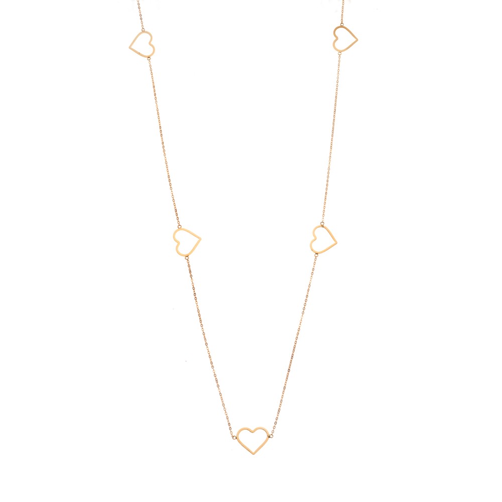 Κολιέ Μακρύ SENZA Επιχρυσωμένο Ασήμι 925 με Καρδιές - SSR4514GD