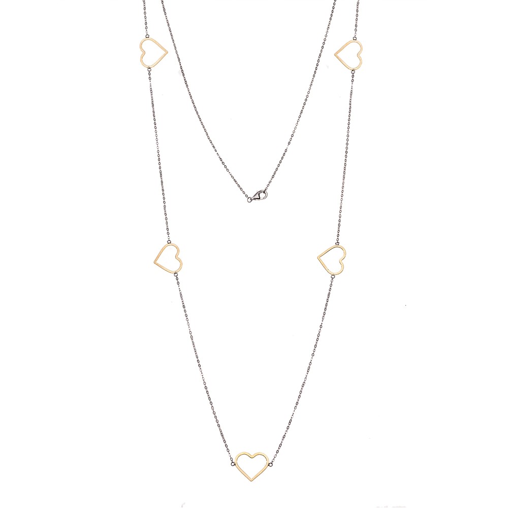 Κολιέ Μακρύ SENZA Επιχρυσωμένο Ασήμι 925 με Καρδιές - SSR4514SG