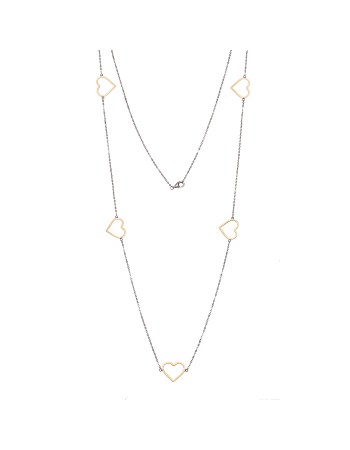 Κολιέ Μακρύ SENZA Επιχρυσωμένο Ασήμι 925 με Καρδιές - SSR4514SG