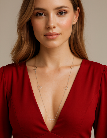 Κολιέ Μακρύ SENZA Ασήμι 925 με Καρδιές - SSR4514SR