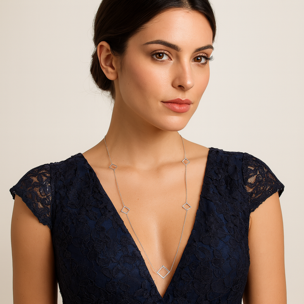 Κολιέ Μακρύ SENZA Ασήμι 925 Ρόμβος - SSR4518SR