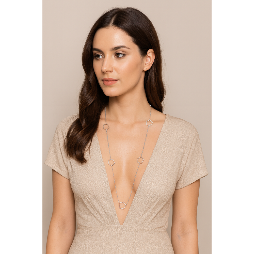 Κολιέ Μακρύ SENZA Ασήμι 925 Πολύγωνο - SSR4520SR