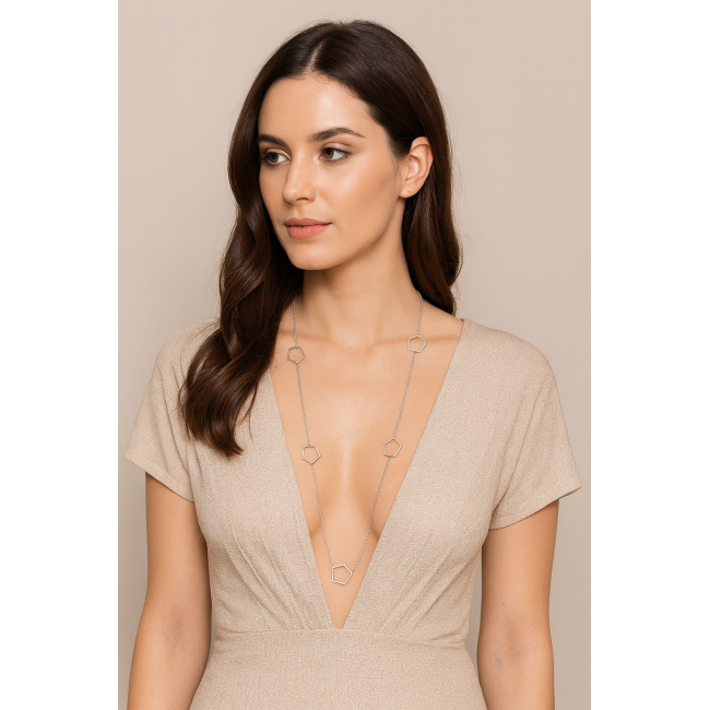 Κολιέ Μακρύ SENZA Ασήμι 925 Πολύγωνο - SSR4520SR