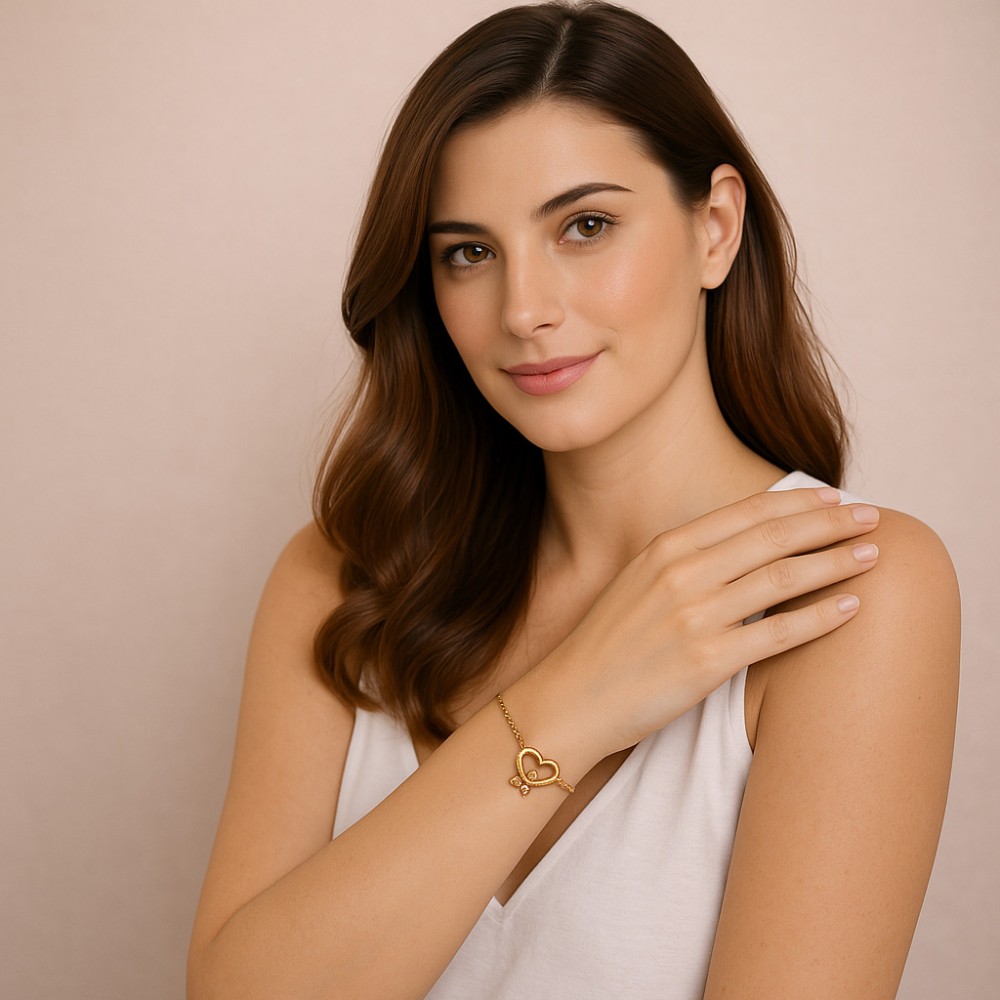 Βραχιόλι Γυναικείο Senza από επιχρυσωμένο ασήμι 925, καρδιά με πεταλούδα - SSR4610GD