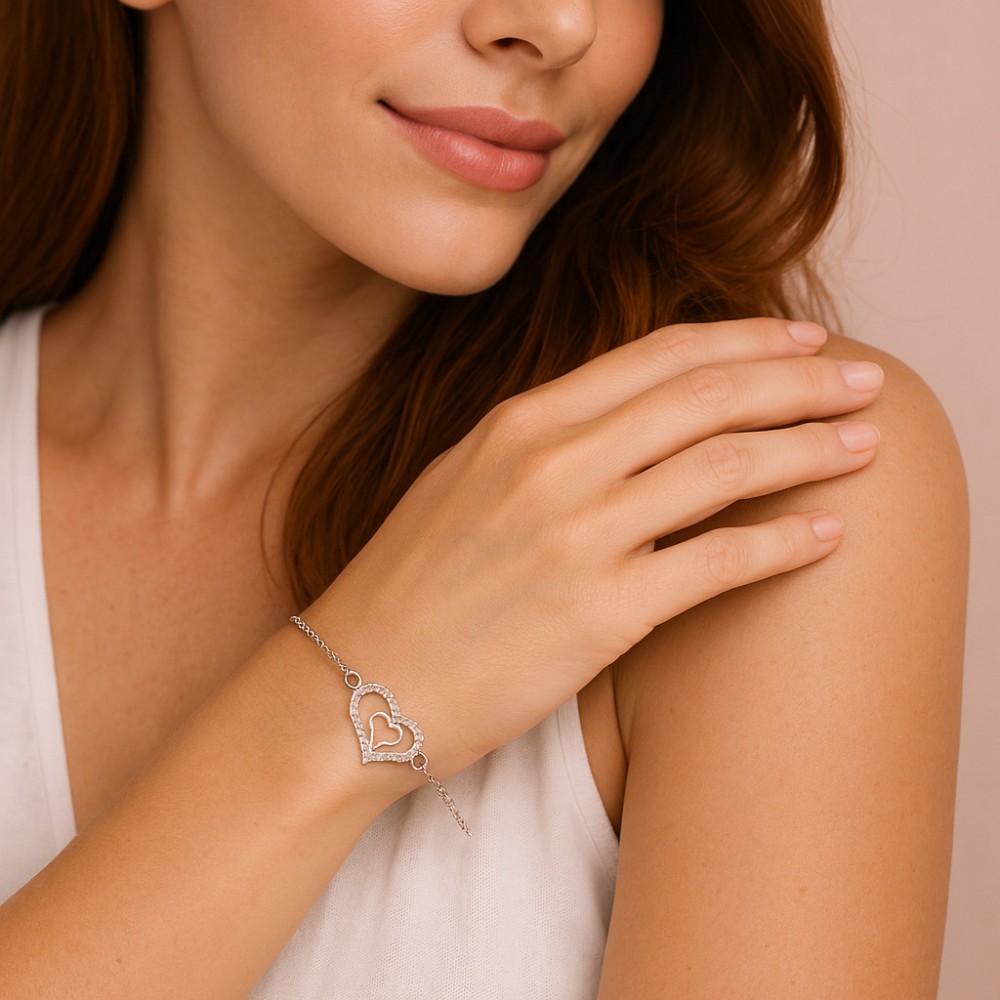 Βραχιόλι Γυναικείο Senza από ασήμι 925, διπλή καρδιά - SSR4615SR