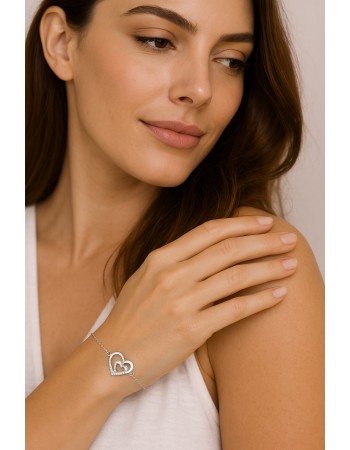 Βραχιόλι Γυναικείο Senza από ασήμι 925, διπλή καρδιά - SSR4627SR
