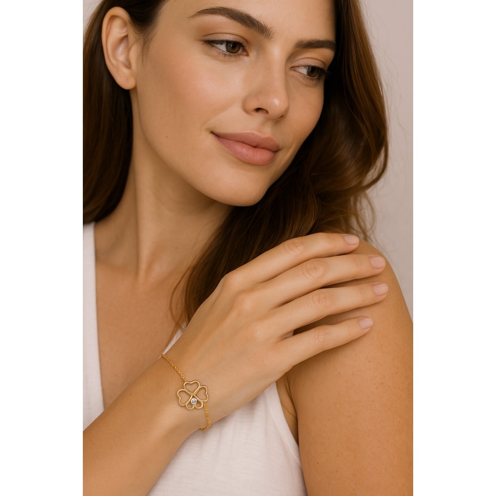 Βραχιόλι Γυναικείο Senza από επιχρυσωμένο ασήμι 925, τετράφυλλο τριφύλλι - SSR4628GD