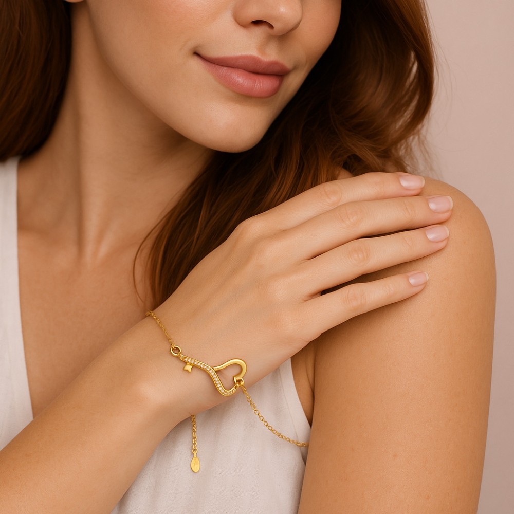 Βραχιόλι Γυναικείο Senza από επιχρυσωμένο ασήμι 925, καρδιά κλειδί - SSR4641GD