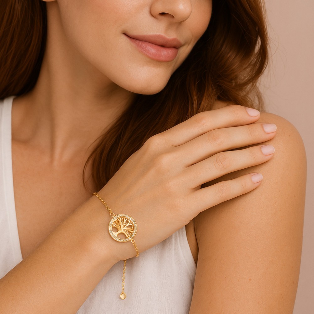 Βραχιόλι Γυναικείο Senza από επιχρυσωμένο ασήμι 925, κύκλος με δέντρο ζωής - SSR4650GD