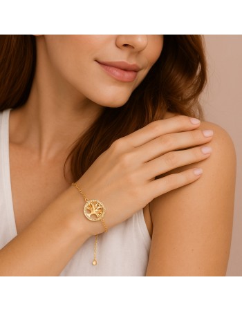 Βραχιόλι Γυναικείο Senza από επιχρυσωμένο ασήμι 925, κύκλος με δέντρο ζωής - SSR4650GD