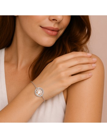 Βραχιόλι Γυναικείο Senza από ασήμι 925, κύκλος με δέντρο ζωής - SSR4650SR