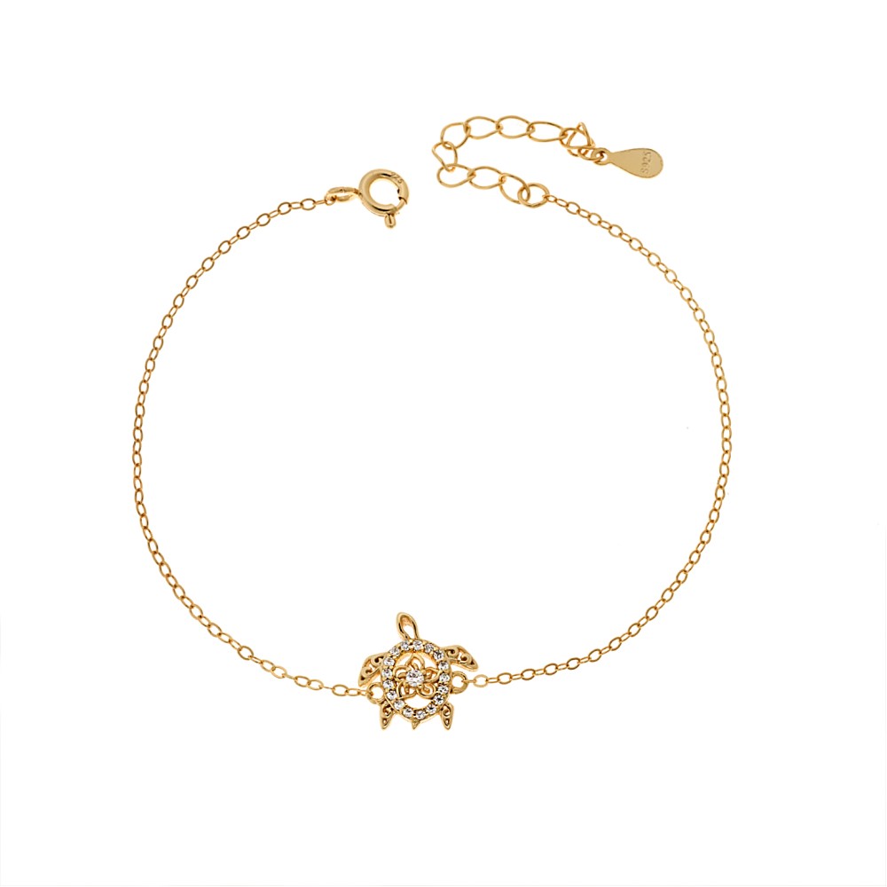 Βραχιόλι Γυναικείο Senza από επιχρυσωμένο ασήμι 925, χελώνα με λουλούδι - SSR4656GD