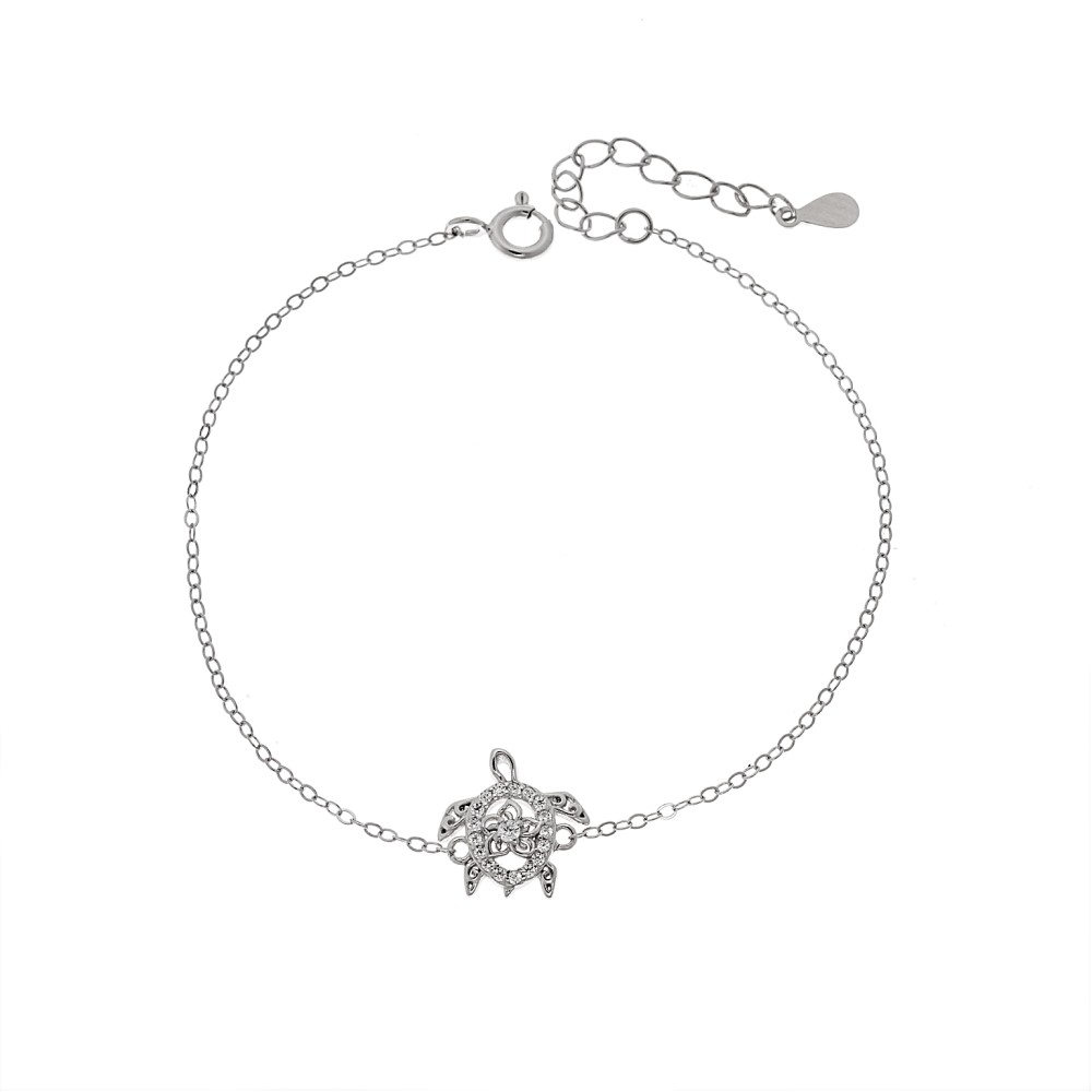 Βραχιόλι Γυναικείο Senza από ασήμι 925, χελώνα με λουλούδι - SSR4656SR