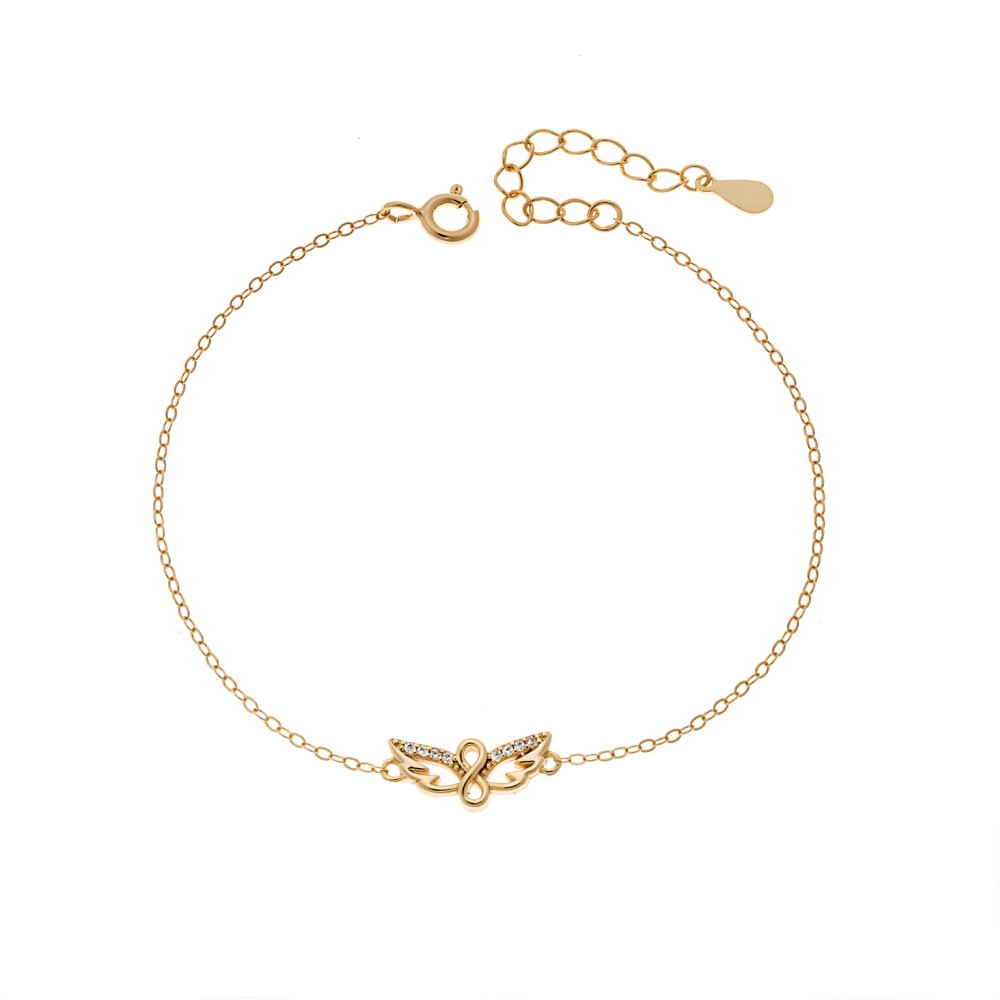 Βραχιόλι Γυναικείο Senza από επιχρυσωμένο ασήμι 925, φτερά αγγέλου με άπειρο - SSR4661GD