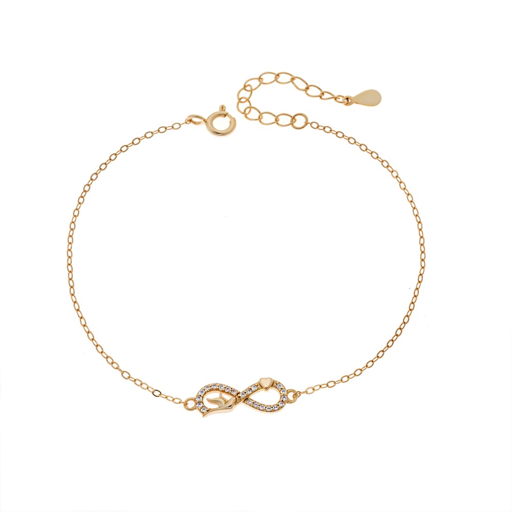 Βραχιόλι Γυναικείο Senza από επιχρυσωμένο ασήμι 925, άπειρο με καρδιά και περιστέρι - SSR4662GD