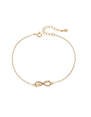 Βραχιόλι Γυναικείο Senza από επιχρυσωμένο ασήμι 925, άπειρο με καρδιά και περιστέρι - SSR4662GD