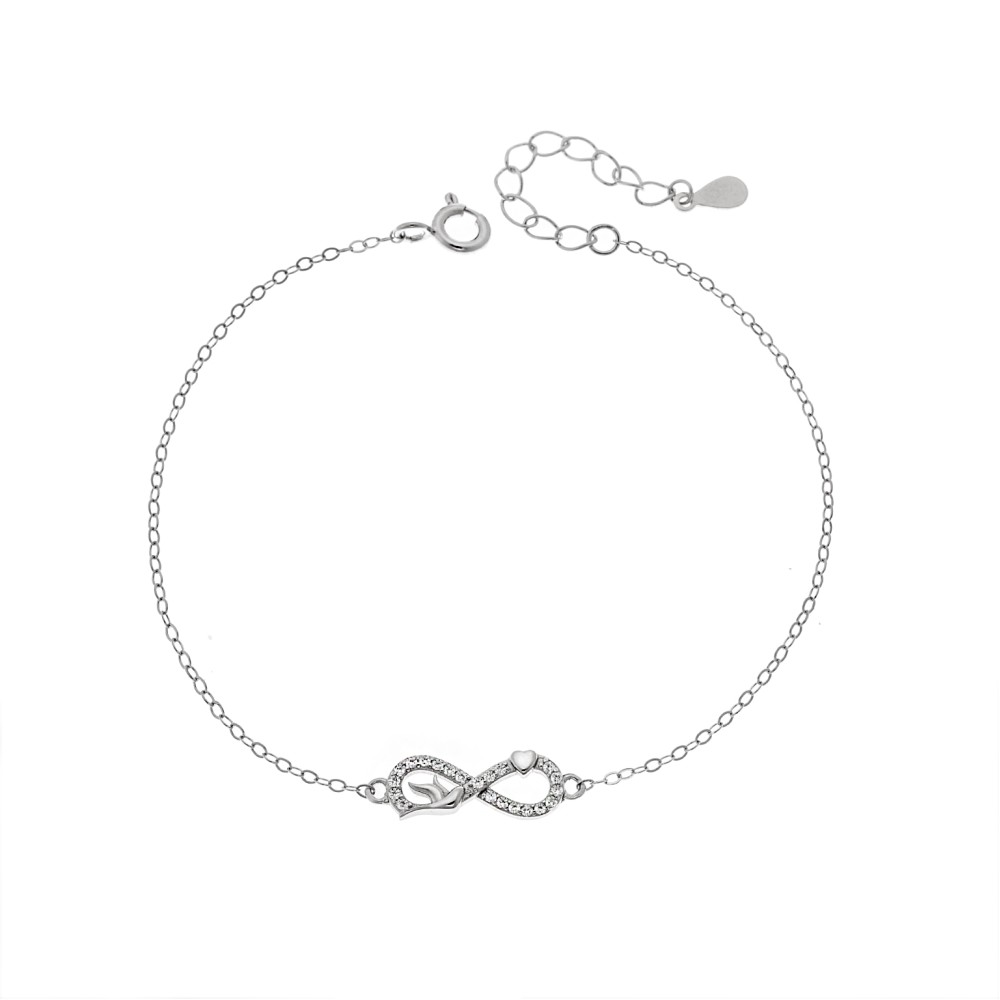 Βραχιόλι Γυναικείο Senza από ασήμι 925, άπειρο με καρδιά και περιστέρι - SSR4662SR