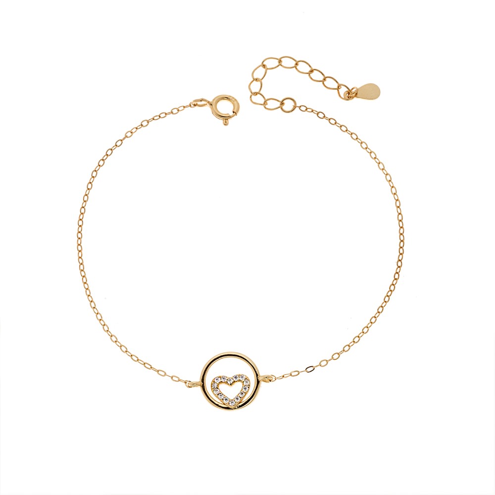 Βραχιόλι Γυναικείο Senza από επιχρυσωμένο ασήμι 925, κύκλος με καρδιά - SSR4665GD
