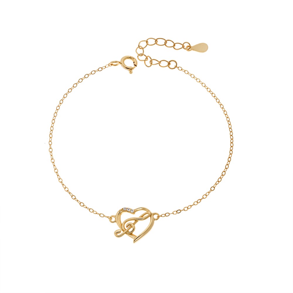 Βραχιόλι Γυναικείο Senza από επιχρυσωμένο ασήμι 925, καρδιά με κλειδί του σολ - SSR4666GD